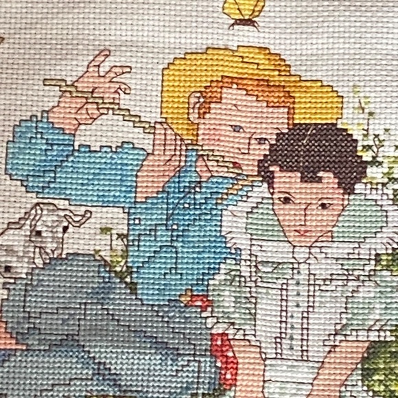 Norman Rockwell vintage cross stitch with couple & animals - Picture 4 of 16